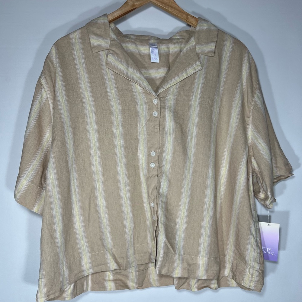 Stars Above Striped Beige Button-Up Top